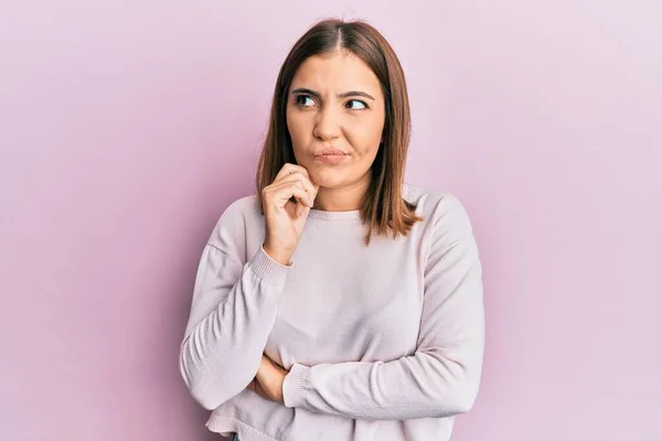 Young Beautiful Woman Wearing Casual Clothes Serious Face Thinking Question — Stock Photo, Image