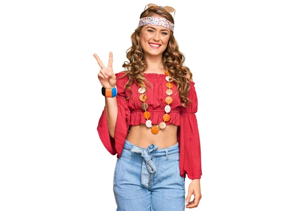 Jeune Fille Blonde Vêtue Style Bohème Hippie Souriant Avec Visage — Photo