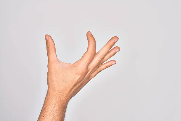 Mano Joven Caucásico Mostrando Dedos Sobre Fondo Blanco Aislado Recogiendo — Foto de Stock