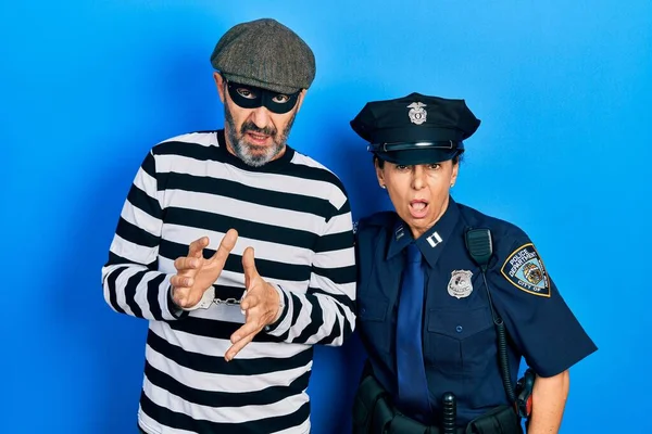 Middle Age Couple Hispanic Woman Man Wearing Thief Police Uniform — Stock Photo, Image