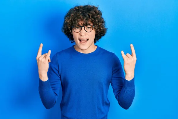 Handsome Young Man Wearing Casual Clothes Glasses Shouting Crazy Expression — Stock Photo, Image