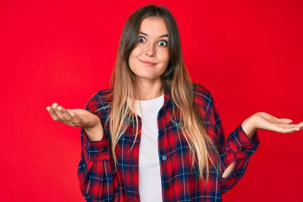 Beautiful Caucasian Woman Wearing Casual Clothes Clueless Confused Expression Arms — Stock Photo, Image