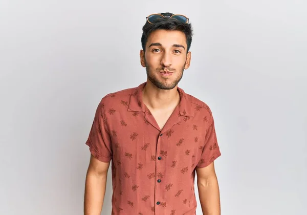 Young Handsome Man Wearing Casual Summer Clothes Puffing Cheeks Funny — Foto Stock