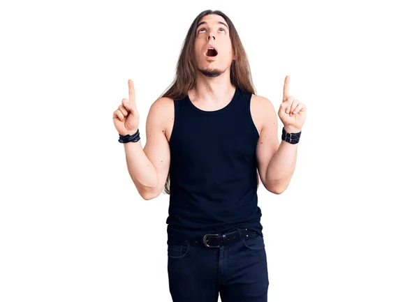 Young Adult Man Long Hair Wearing Goth Style Black Clothes — Stock Photo, Image