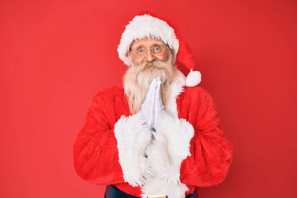 Velho Homem Sênior Com Cabelos Grisalhos Barba Longa Vestindo Traje — Fotografia de Stock