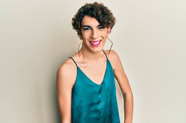 Young transgender man wearing make up and woman clothes, looking fashion and glamorous clipart