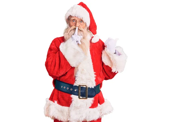 Old Senior Man Grey Hair Long Beard Wearing Traditional Santa — Stock Photo, Image