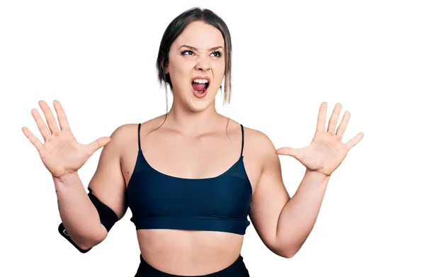 Young Hispanic Woman Wearing Sportswear Crazy Mad Shouting Yelling Aggressive — Stock Photo, Image