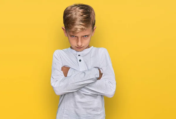 Little Caucasian Boy Kid Wearing Casual Clothes Skeptic Nervous Disapproving — Stock Photo, Image