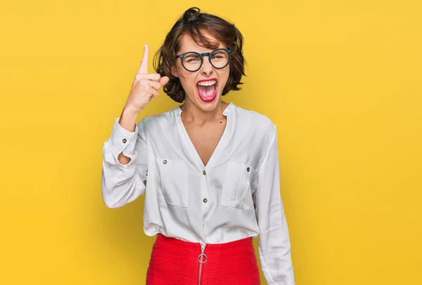 Young Hispanic Woman Wearing Business Style Glasses Pointing Finger Successful — Stock Photo, Image