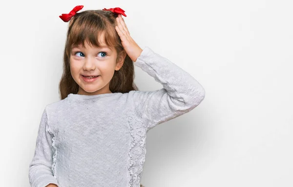 Little Caucasian Girl Kid Wearing Casual Clothes Confuse Wonder Question — 스톡 사진