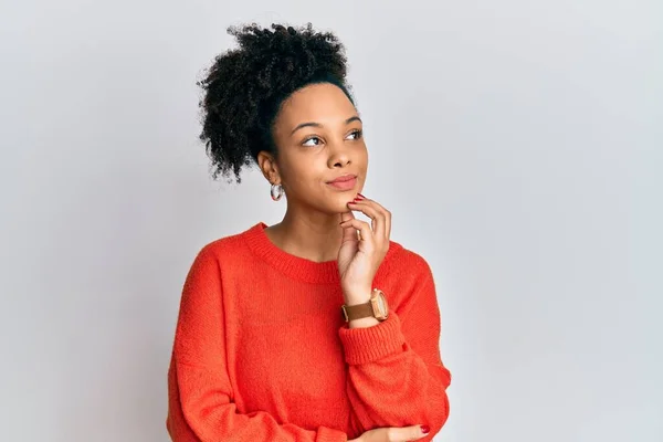 Young African American Girl Wearing Casual Clothes Hand Chin Thinking — Stock Photo, Image