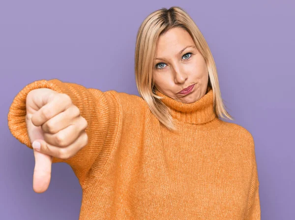 Middle Age Caucasian Woman Wearing Casual Winter Sweater Looking Unhappy — Stock Photo, Image