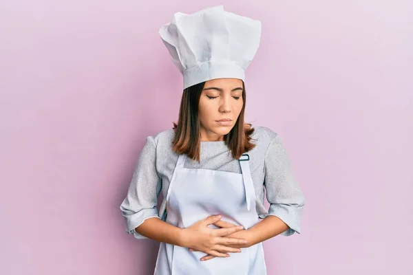 Mujer Hermosa Joven Con Uniforme Cocinero Profesional Sombrero Con Mano —  Fotos de Stock