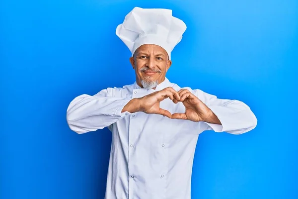 Middle Age Grey Haired Man Wearing Professional Cook Uniform Hat — Stock Photo, Image