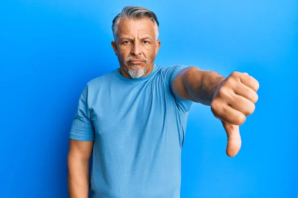 Middle Age Grey Haired Man Wearing Casual Clothes Looking Unhappy — Stock Photo, Image