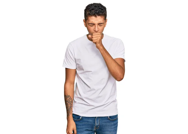 Young Handsome African American Man Wearing Casual White Tshirt Feeling — Stock Photo, Image