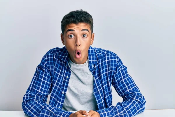 Young Handsome African American Man Wearing Casual Clothes Sitting Table — Photo