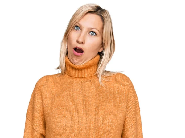 Middle Age Caucasian Woman Wearing Casual Winter Sweater Shock Face — Stok fotoğraf