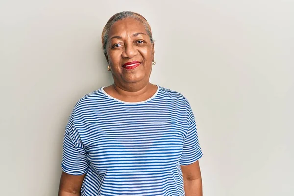 Senior African American Woman Wearing Casual Clothes Happy Cool Smile — Stock Photo, Image