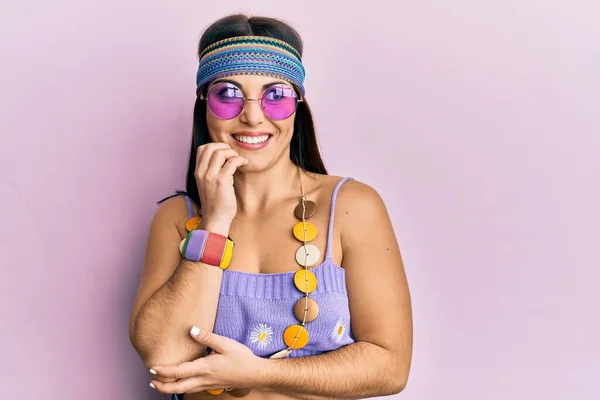 Young Brunette Woman Wearing Bohemian Hippie Style Looking Stressed Nervous —  Fotos de Stock