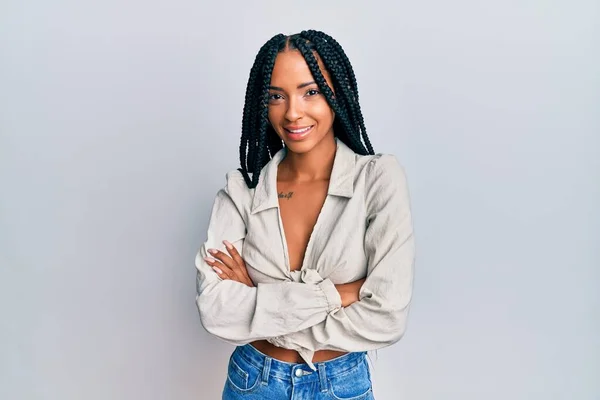 Hermosa Mujer Hispana Vistiendo Ropa Casual Cara Feliz Sonriendo Con — Foto de Stock