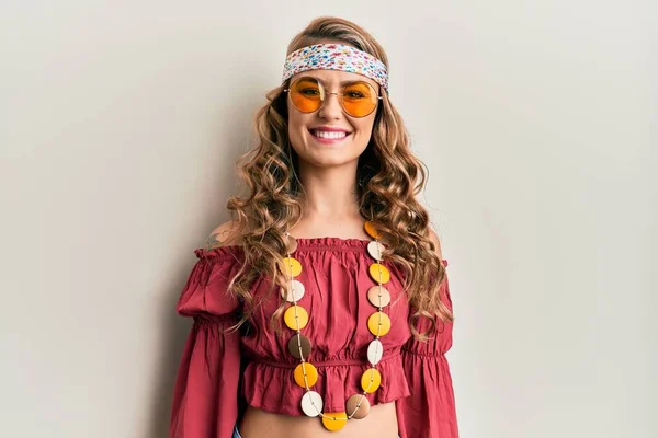 Young Blonde Girl Wearing Bohemian Hippie Style Looking Positive Happy — Stock Photo, Image