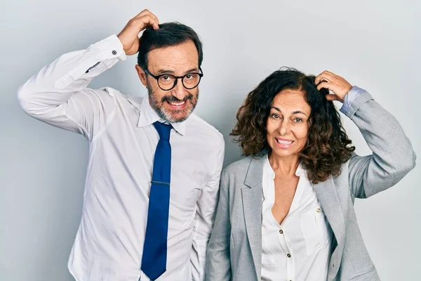 Middle Age Couple Hispanic Woman Man Wearing Business Office Uniform — Stock Photo, Image
