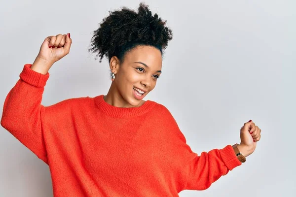 Young African American Girl Wearing Casual Clothes Dancing Happy Cheerful — Stock Photo, Image