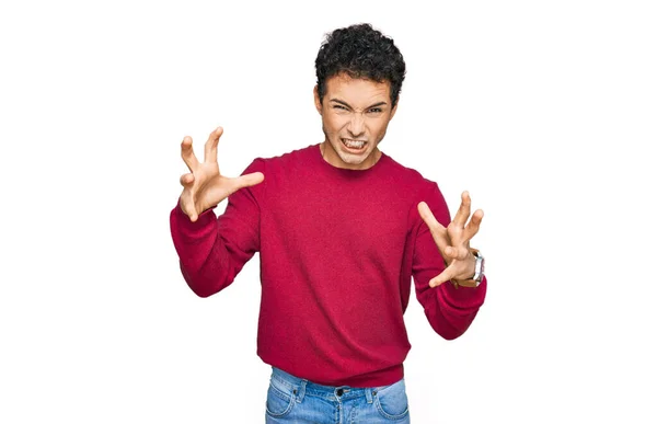 Junger Gutaussehender Mann Lässiger Kleidung Schreit Frustriert Vor Wut Hände — Stockfoto