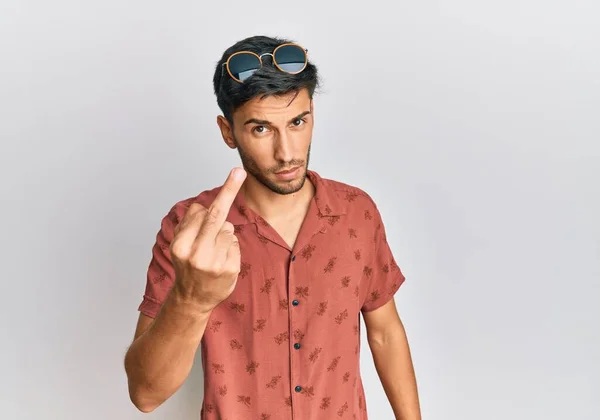 Young Handsome Man Wearing Casual Summer Clothes Showing Middle Finger — Stock fotografie