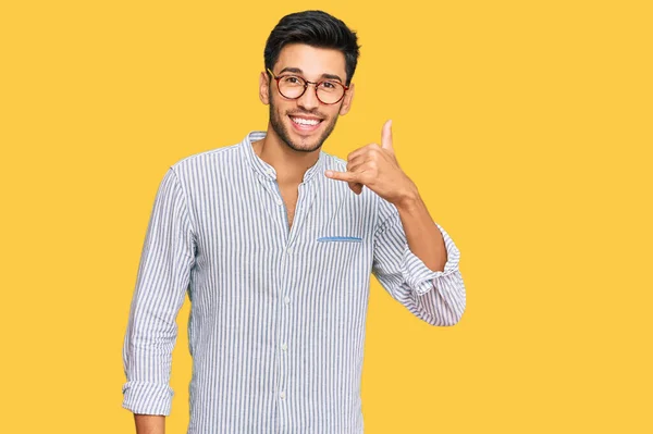 Young Handsome Man Wearing Casual Clothes Glasses Smiling Doing Phone — Stock Photo, Image