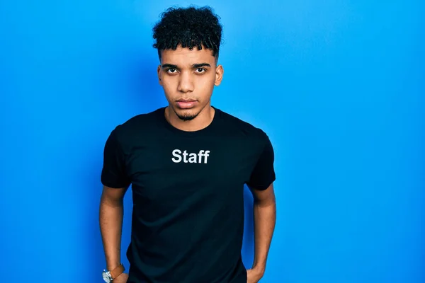 Young African American Man Wearing Staff Shirt Skeptic Nervous Frowning — 图库照片