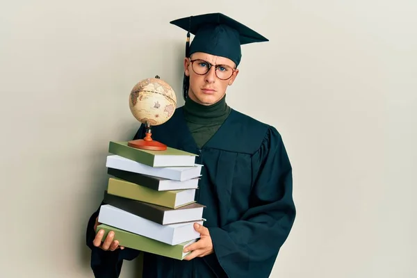 Young Caucasian Man Graduated Geography Depressed Worry Distress Crying Angry — Stok fotoğraf