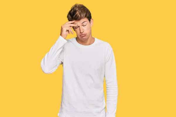 Handsome Caucasian Man Wearing Casual White Sweater Worried Stressed Problem —  Fotos de Stock