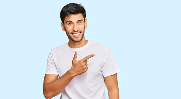 Young Handsome Man Wearing Casual White Tshirt Cheerful Smile Face — Stock Photo, Image