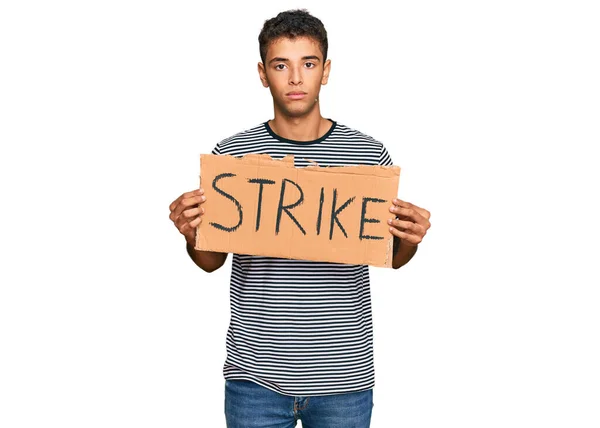 Jonge Knappe Afrikaanse Amerikaanse Man Met Staking Banner Karton Denken — Stockfoto