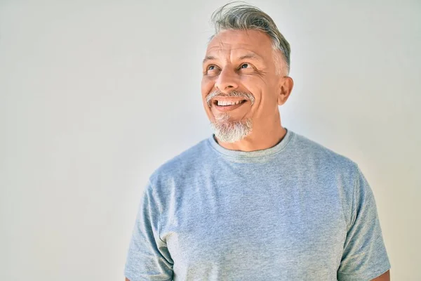 Middle Age Hispanic Grey Haired Man Smiling Happy Standing City — Stock Photo, Image