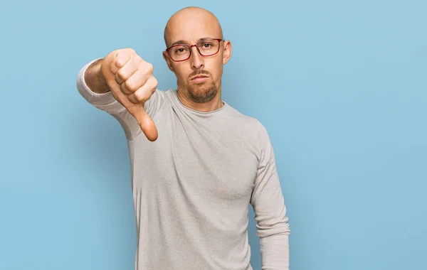 Bald Man Beard Wearing Casual Clothes Glasses Looking Unhappy Angry — 스톡 사진