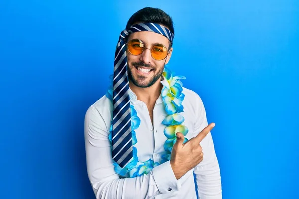 Young Hispanic Businessman Wearing Party Funny Style Tie Head Cheerful — Foto de Stock