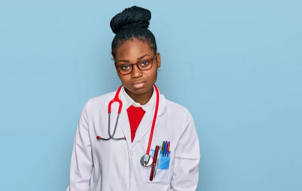 Young African American Woman Wearing Doctor Uniform Stethoscope Looking Sleepy — Stock Photo, Image