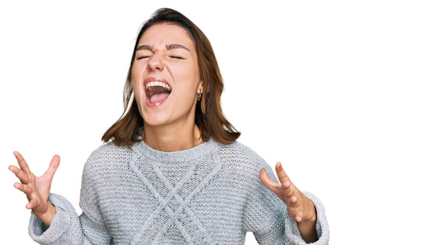 Young Caucasian Girl Wearing Casual Clothes Crazy Mad Shouting Yelling — Stock Photo, Image