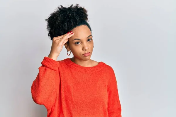 Young African American Girl Wearing Casual Clothes Worried Stressed Problem — Stock Photo, Image