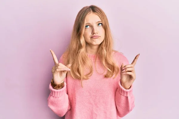 Beautiful Young Caucasian Girl Wearing Casual Clothes Pointing Looking Sad — Stock Photo, Image