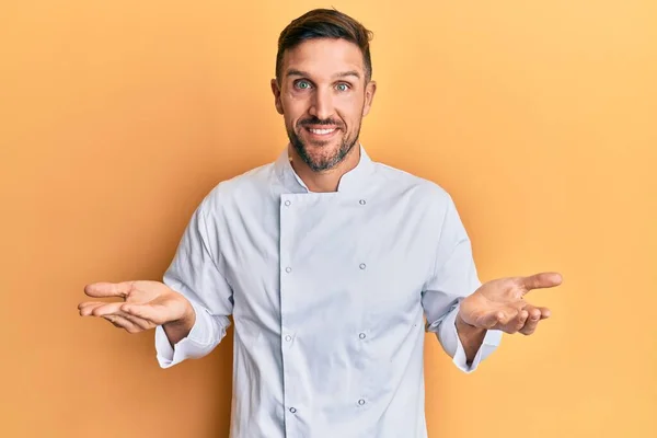 Handsome Man Beard Wearing Professional Cook Uniform Clueless Confused Expression — Stock Photo, Image