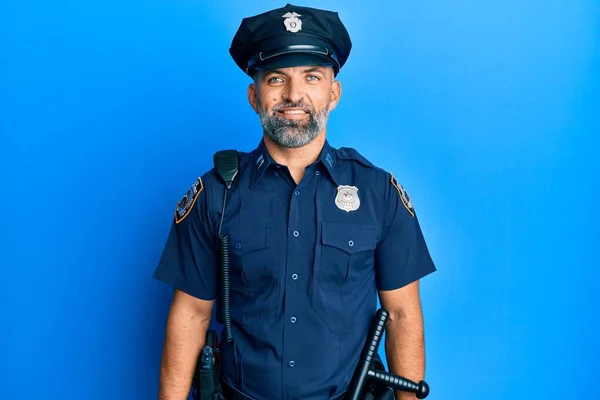 Middle Age Handsome Man Wearing Police Uniform Happy Cool Smile — Stock fotografie