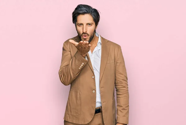 Young Hispanic Man Wearing Business Clothes Looking Camera Blowing Kiss — Stock Photo, Image