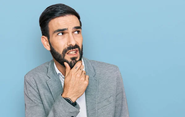 Young Hispanic Man Wearing Business Clothes Thinking Worried Question Concerned — Stock Photo, Image