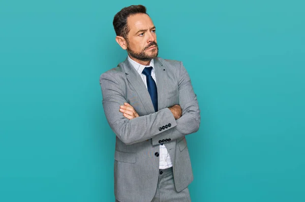 Middle Age Man Wearing Business Clothes Looking Side Arms Crossed — Stock Photo, Image