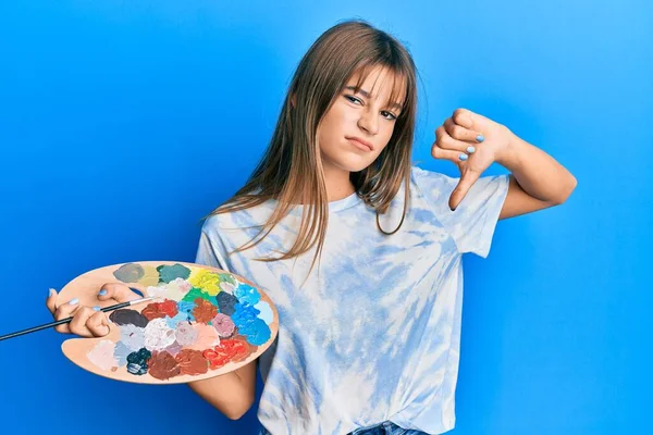 Teenager Caucasian Girl Holding Paintbrush Palette Angry Face Negative Sign — Stock Photo, Image